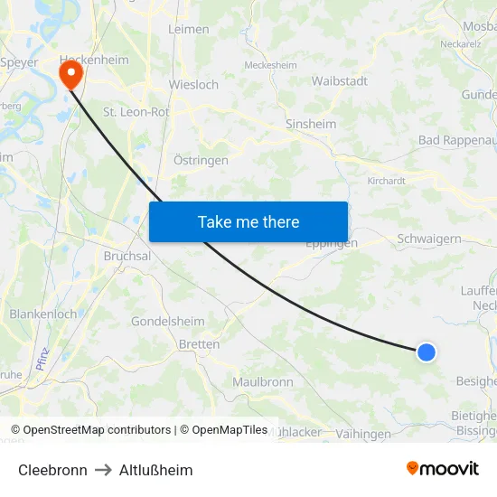 Cleebronn to Altlußheim map