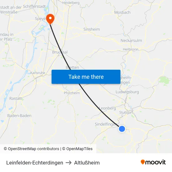 Leinfelden-Echterdingen to Altlußheim map