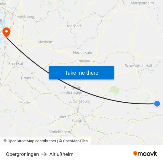 Obergröningen to Altlußheim map