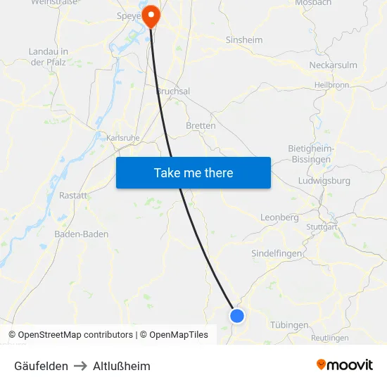 Gäufelden to Altlußheim map