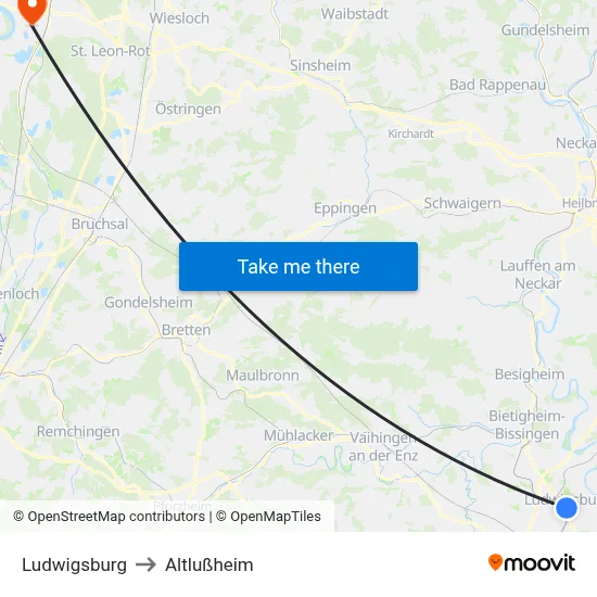 Ludwigsburg to Altlußheim map