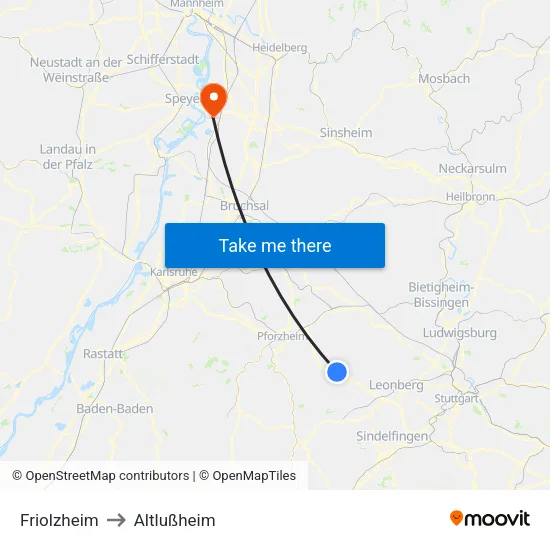 Friolzheim to Altlußheim map