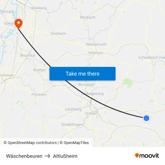 Wäschenbeuren to Altlußheim map