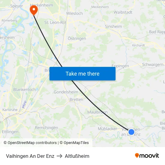 Vaihingen An Der Enz to Altlußheim map