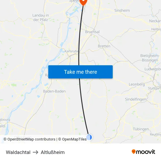 Waldachtal to Altlußheim map