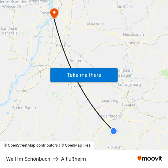Weil Im Schönbuch to Altlußheim map