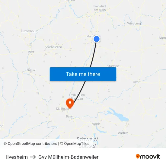 Ilvesheim to Gvv Müllheim-Badenweiler map