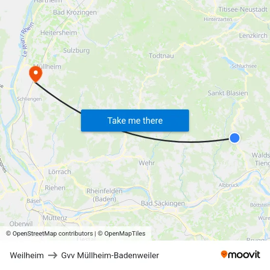 Weilheim to Gvv Müllheim-Badenweiler map