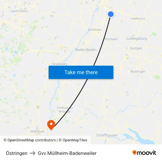 Östringen to Gvv Müllheim-Badenweiler map