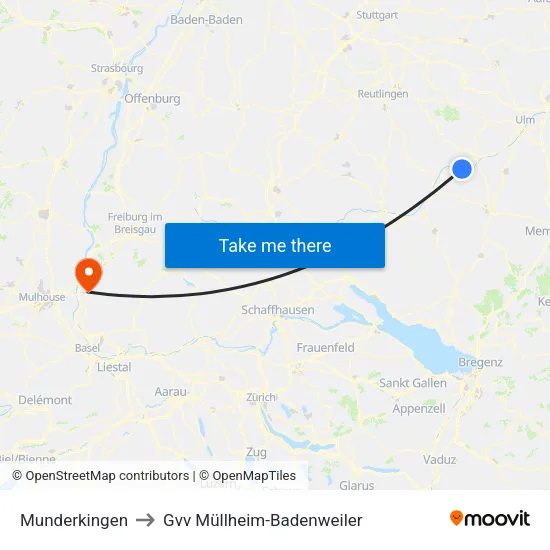 Munderkingen to Gvv Müllheim-Badenweiler map