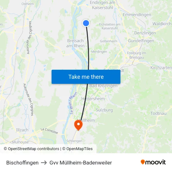 Bischoffingen to Gvv Müllheim-Badenweiler map