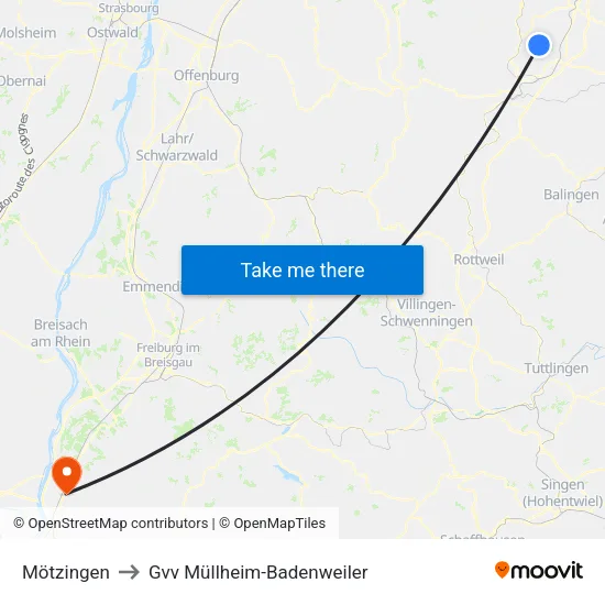 Mötzingen to Gvv Müllheim-Badenweiler map