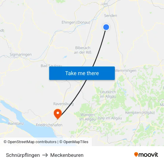 Schnürpflingen to Meckenbeuren map