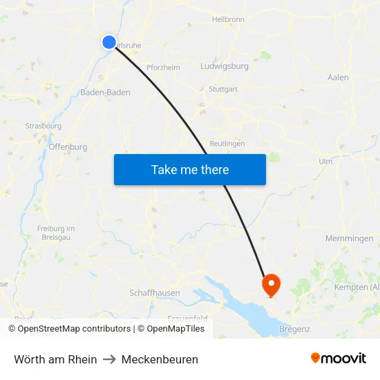 Wörth am Rhein to Meckenbeuren map