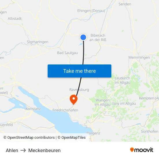 Ahlen to Meckenbeuren map