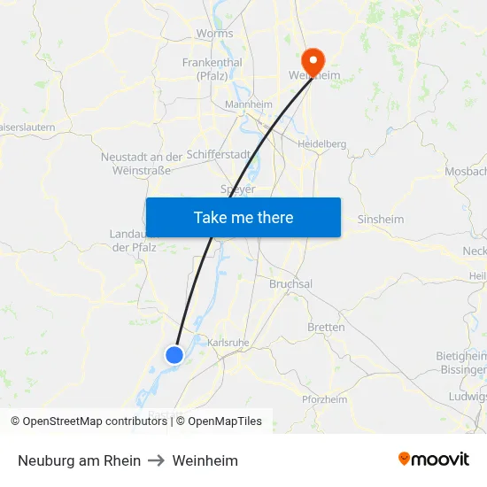 Neuburg am Rhein to Weinheim map