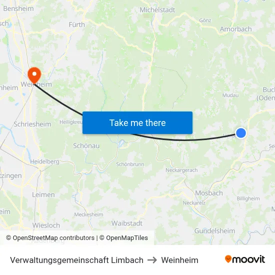 Verwaltungsgemeinschaft Limbach to Weinheim map