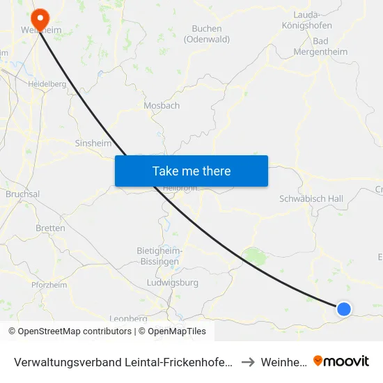 Verwaltungsverband Leintal-Frickenhofer Höhe to Weinheim map
