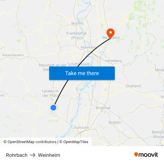 Rohrbach to Weinheim map