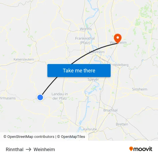 Rinnthal to Weinheim map