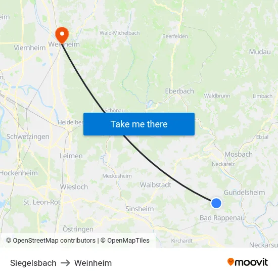Siegelsbach to Weinheim map