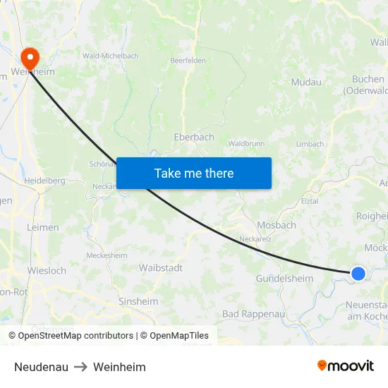 Neudenau to Weinheim map
