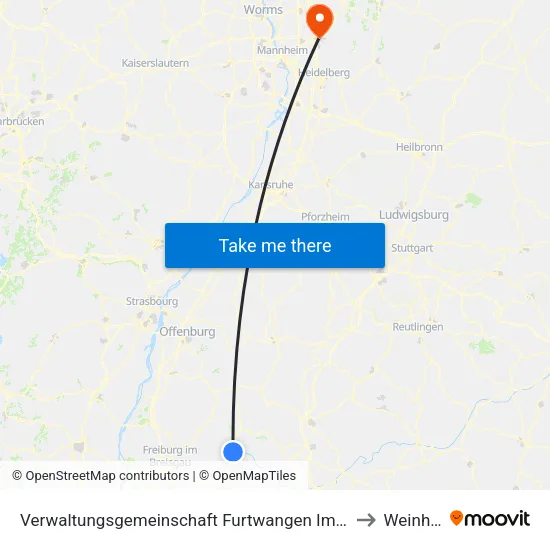 Verwaltungsgemeinschaft Furtwangen Im Schwarzwald to Weinheim map