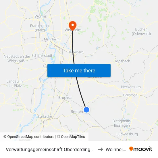 Verwaltungsgemeinschaft Oberderdingen to Weinheim map