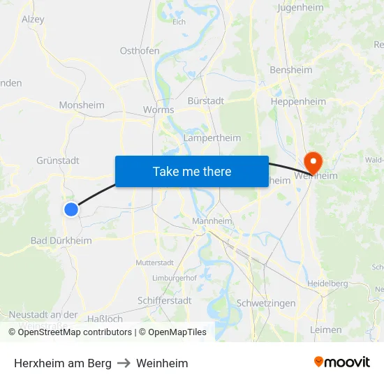 Herxheim am Berg to Weinheim map