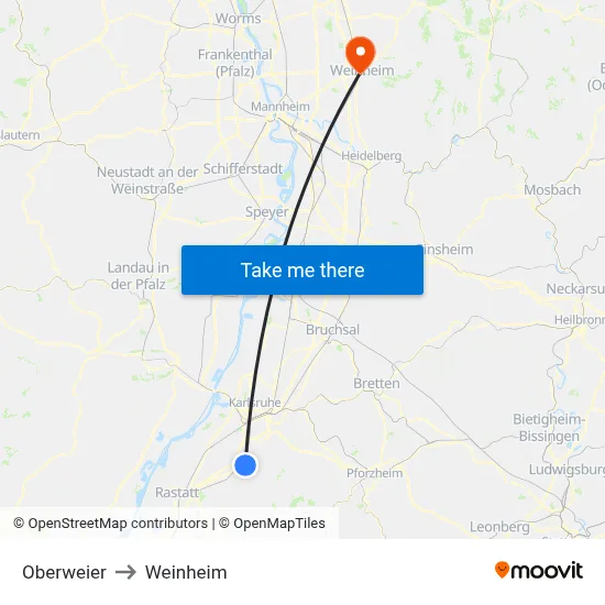 Oberweier to Weinheim map