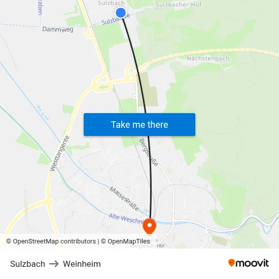 Sulzbach to Weinheim map