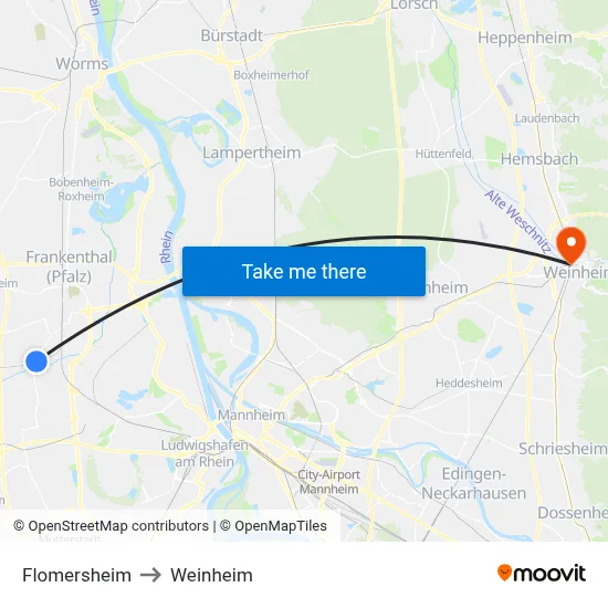 Flomersheim to Weinheim map