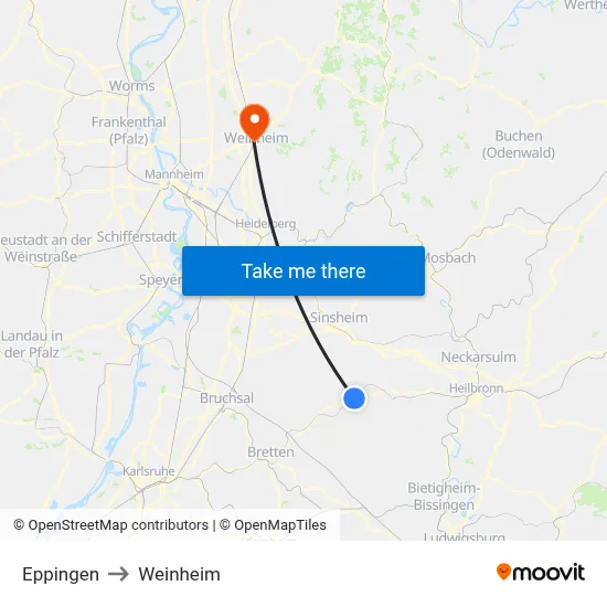 Eppingen to Weinheim map