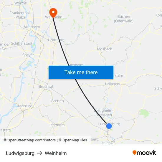 Ludwigsburg to Weinheim map