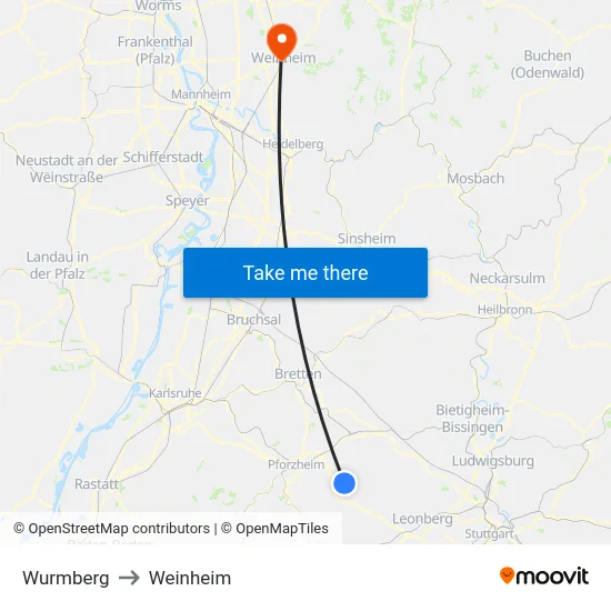Wurmberg to Weinheim map