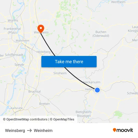 Weinsberg to Weinheim map