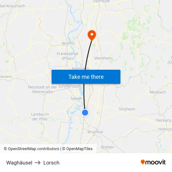 Waghäusel to Lorsch map