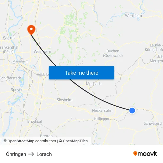 Öhringen to Lorsch map