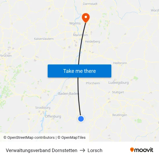 Verwaltungsverband Dornstetten to Lorsch map