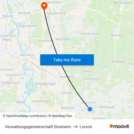 Verwaltungsgemeinschaft Sinsheim to Lorsch map