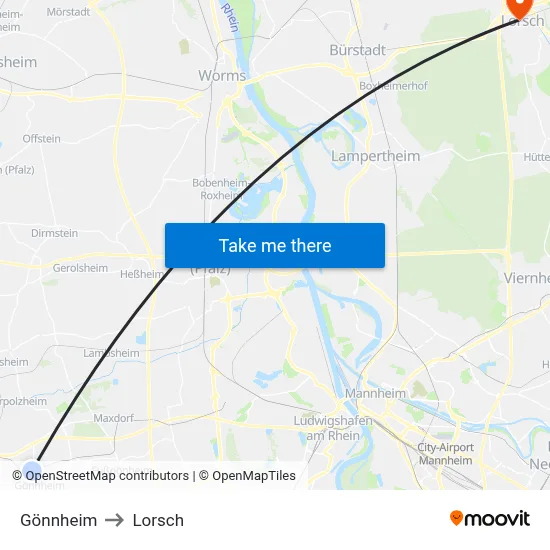 Gönnheim to Lorsch map