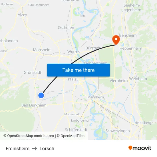 Freinsheim to Lorsch map