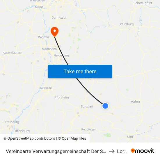 Vereinbarte Verwaltungsgemeinschaft Der Stadt Schorndorf to Lorsch map