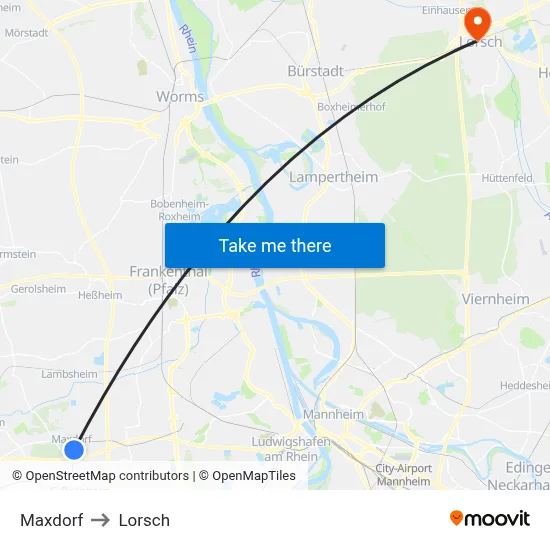 Maxdorf to Lorsch map