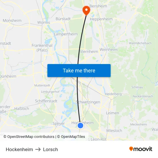 Hockenheim to Lorsch map