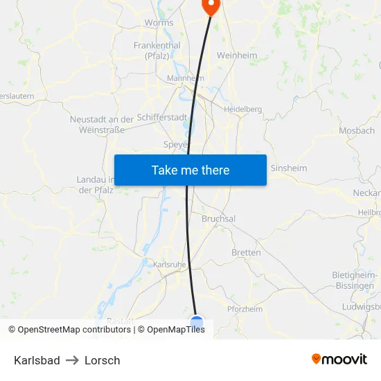 Karlsbad to Lorsch map