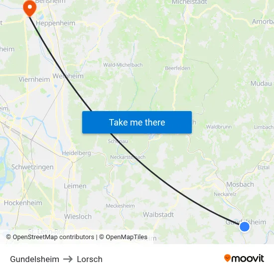 Gundelsheim to Lorsch map