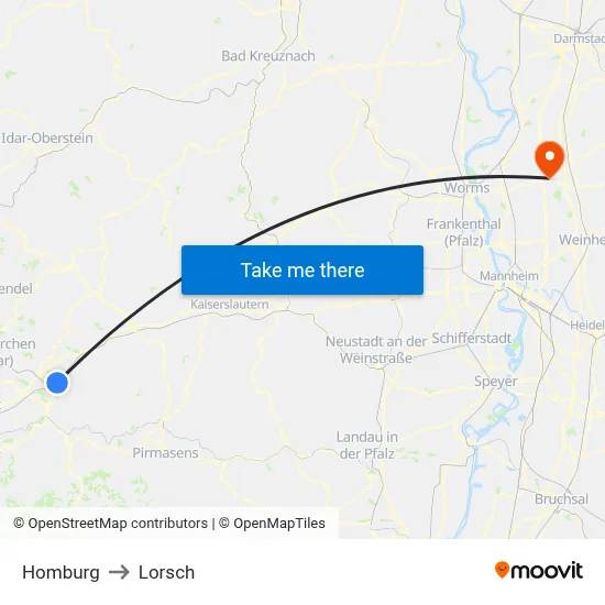 Homburg to Lorsch map