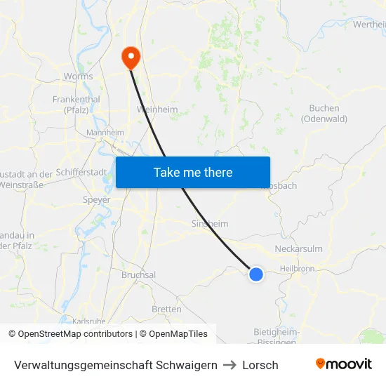 Verwaltungsgemeinschaft Schwaigern to Lorsch map