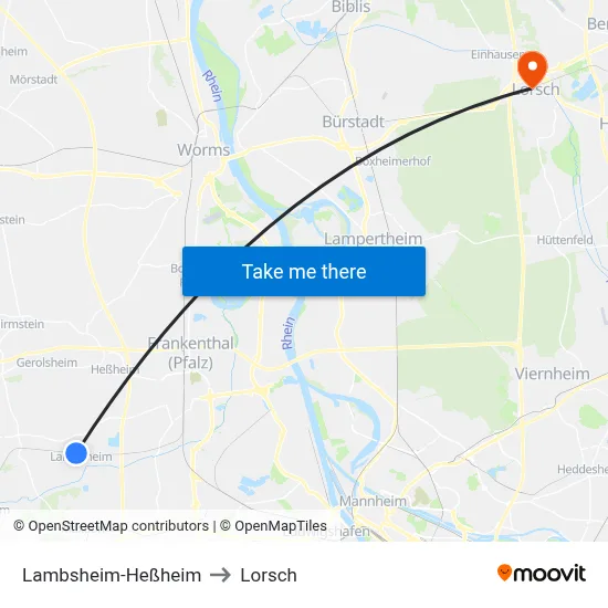Lambsheim-Heßheim to Lorsch map